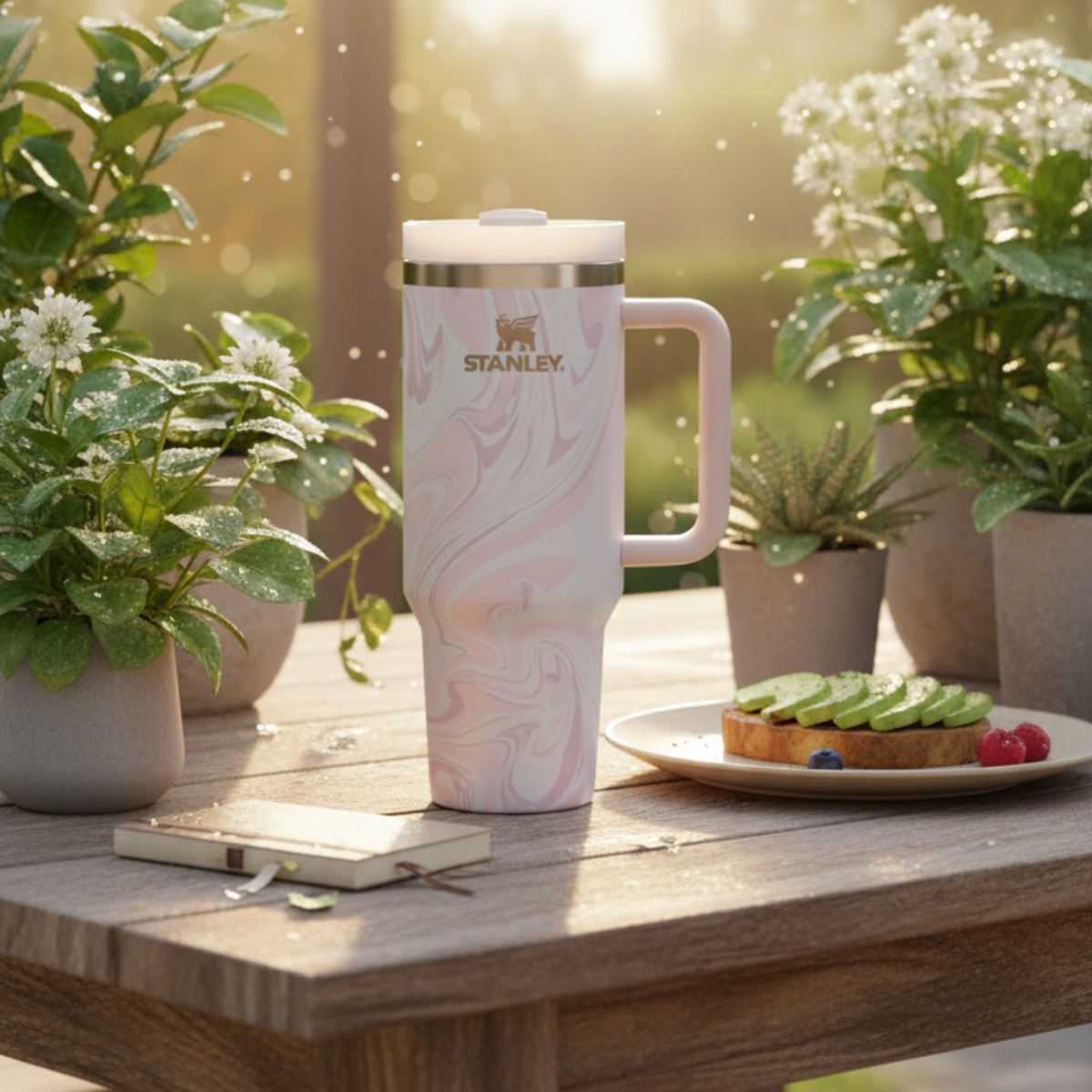 Quencher H2.0 Flowstate Tumbler 40 OZ - Pink Swirl Marble
