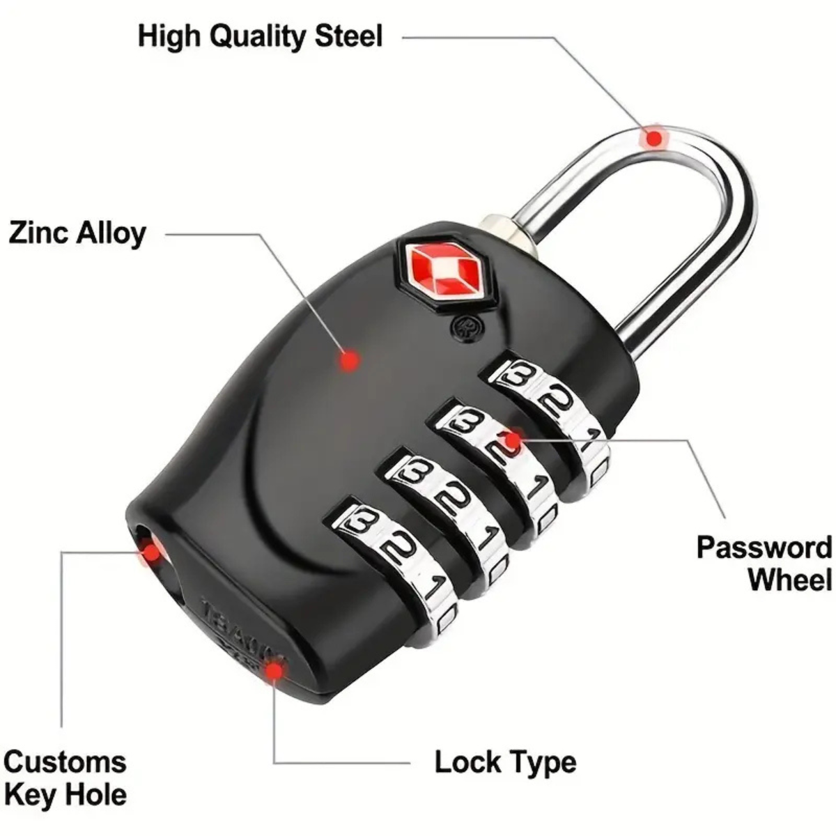 TSA Approved 4-Dial Combination Lock